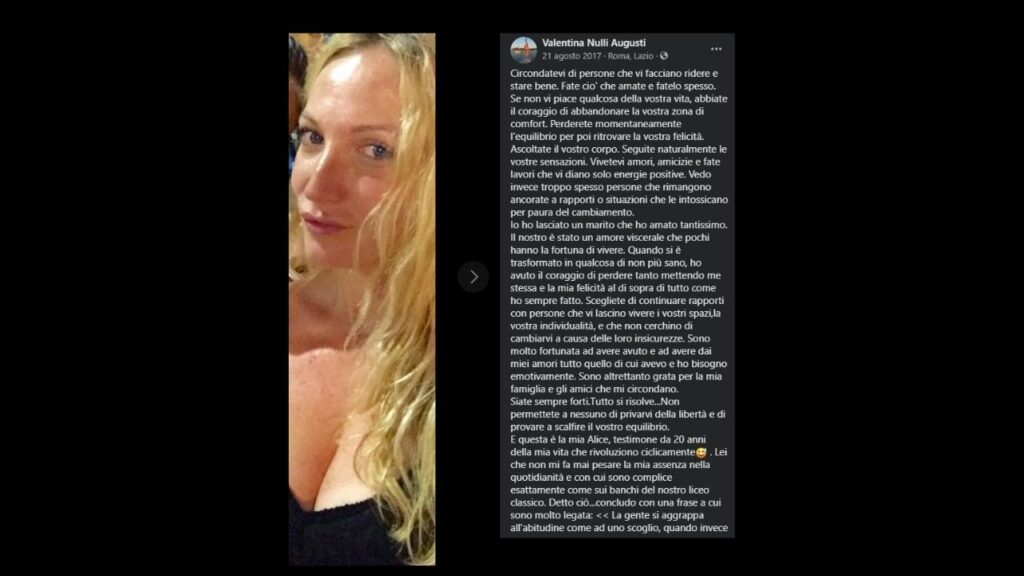 valentina nulli augusti scrive all'ex marito su facebook nel 2017