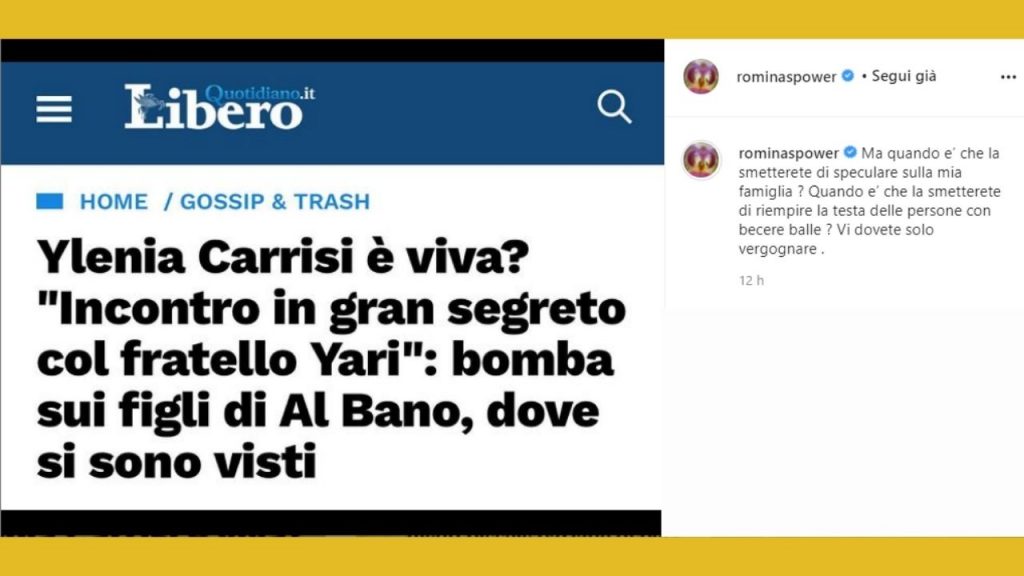 ira di romina power per fake news su ylenia carrisi