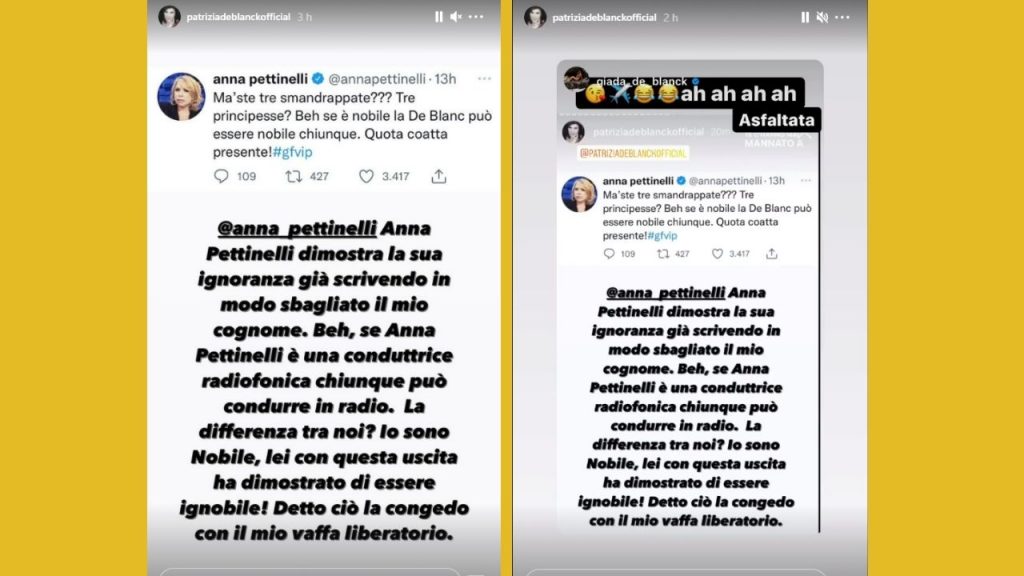 Patrizia De Blanck risponde a Anna Pettinelli