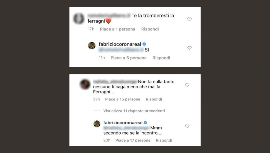 Fabrizio Corona Instagram commenti