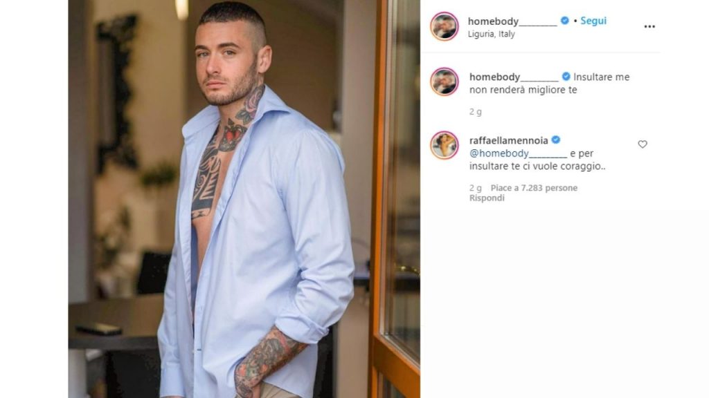 post instagram di matteo ranieri in risposta a sophie codegoni