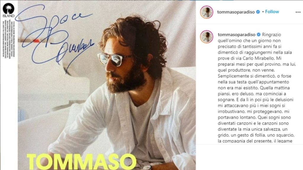 tommaso paradiso post instagram nuovo singolo