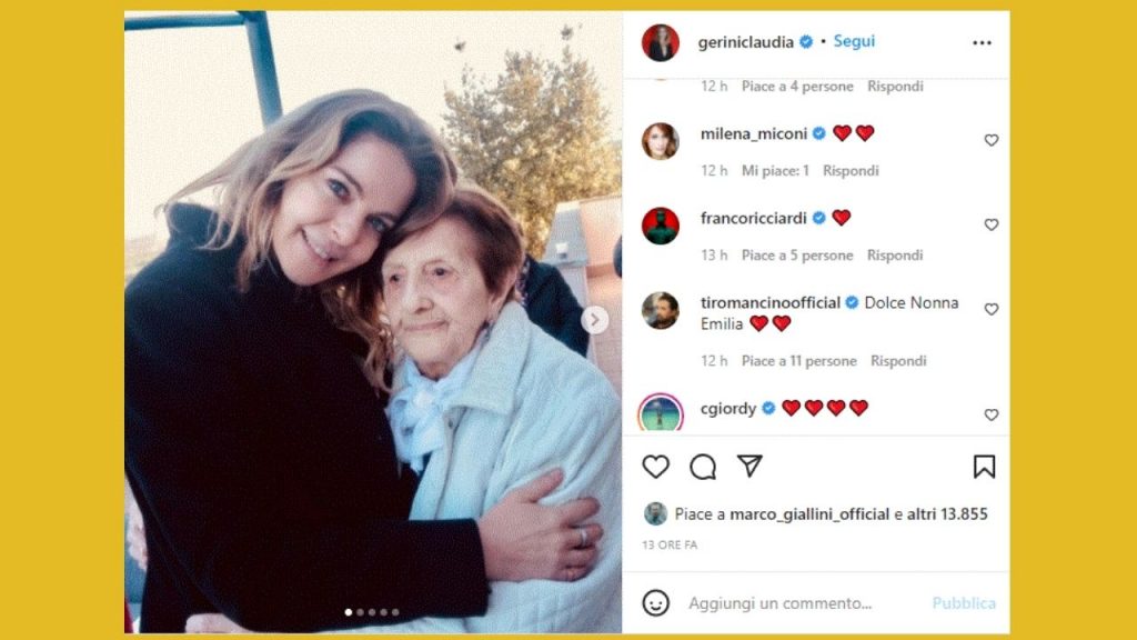 Addio di Claudia Gerini alla nonna su Instagram