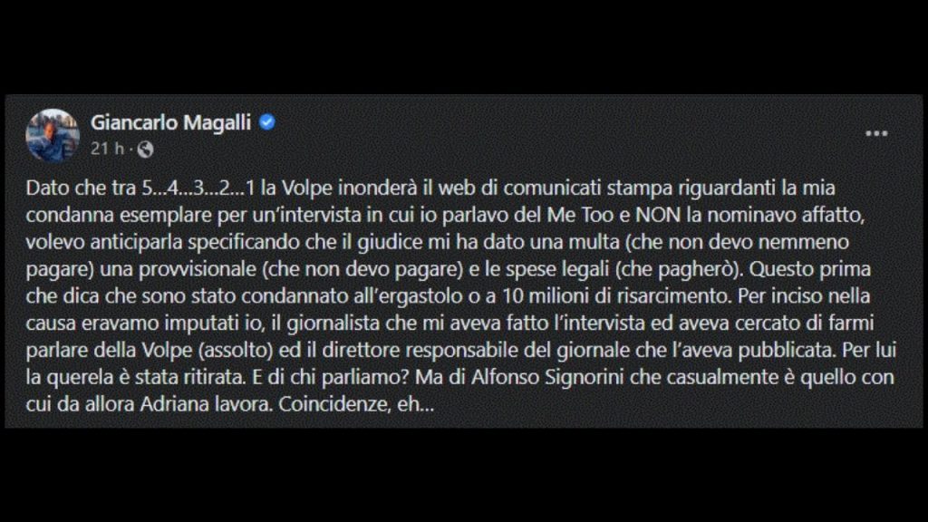 Giancarlo Magalli su Facebook