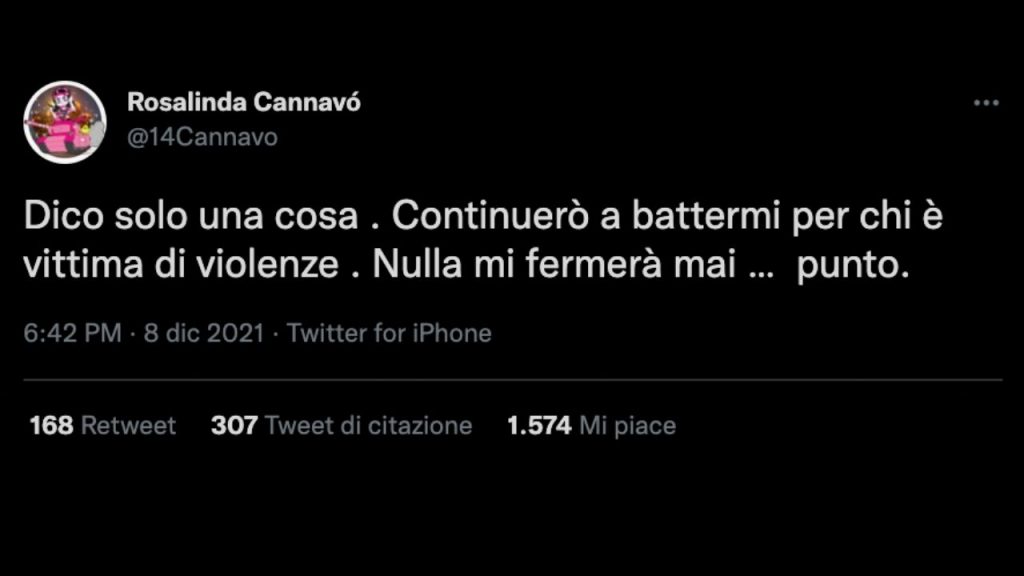 Il tweet di Rosalinda Cannavò