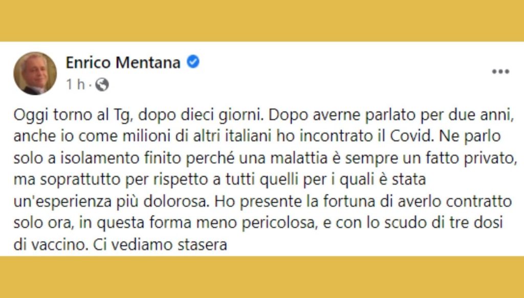 Enrico Mentana: "Ho incontrato il Covid". Il giornalista racconta la sua esperienza 42 Enrico Mentana facebook covid