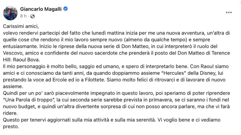 Giancarlo Magalli torna in tv: farà parte del cast di Don Matteo 43 giancarlo magalli facebook don matteo