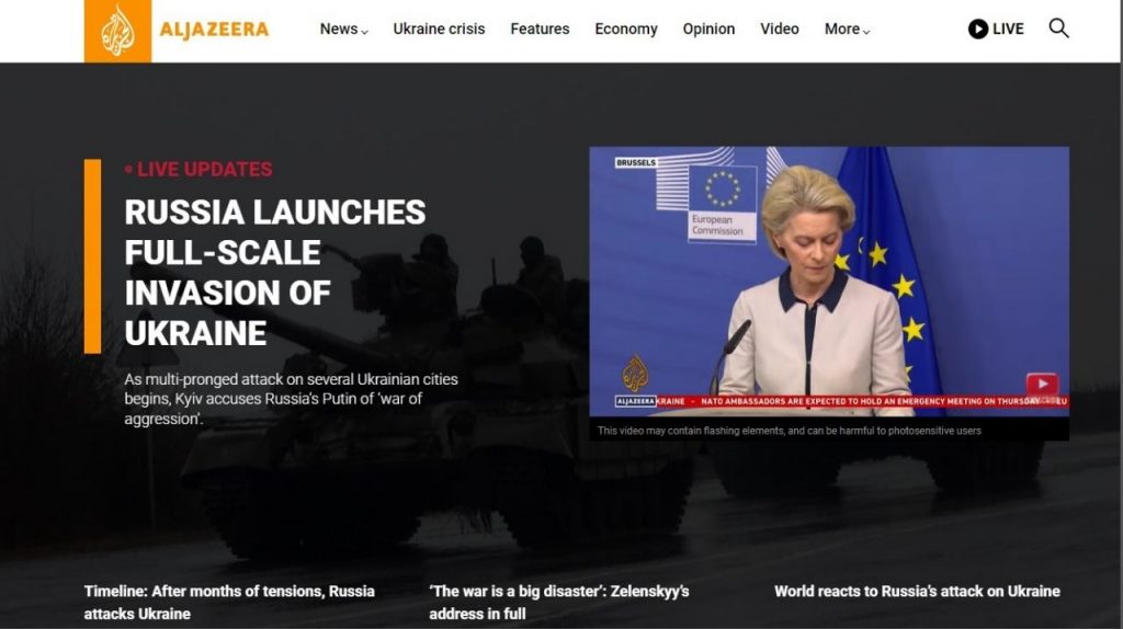 Prima pagina Al Jazeera
