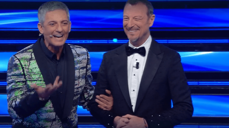 Amadeus e Fiorello durante la conduzione del Festival di Sanremo del 2022