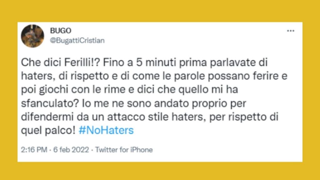 bugo contro la Ferilli su Twitter