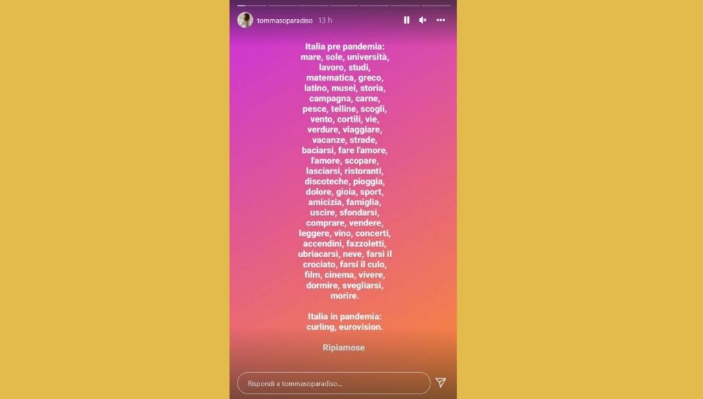 Tommaso Paradiso attacca le Olimpiadi Invernali e l'Eurovision Song Contest 42 Tommaso Paradiso Instagram