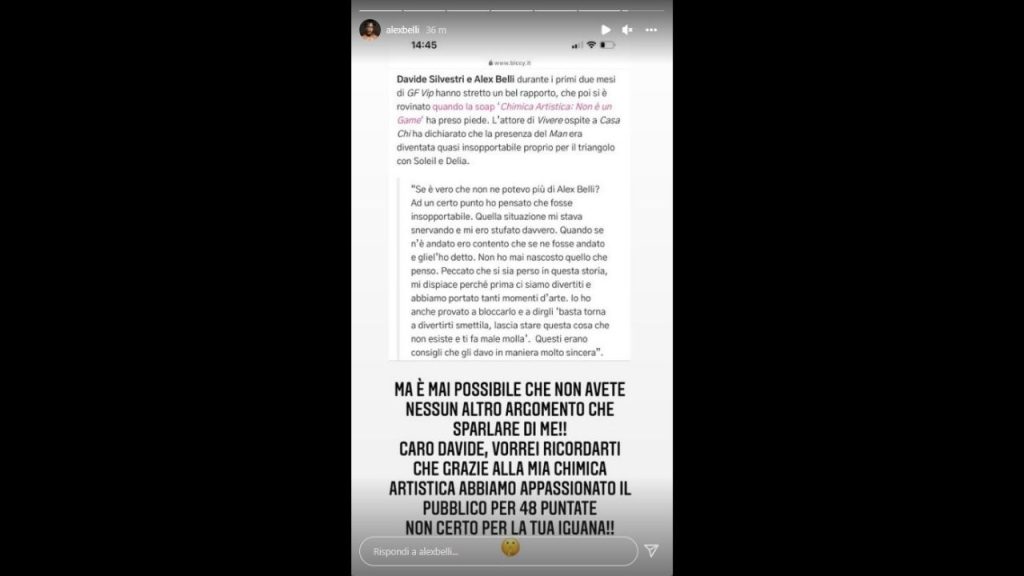 Alex Belli contro Davide Silvestri su Instagram