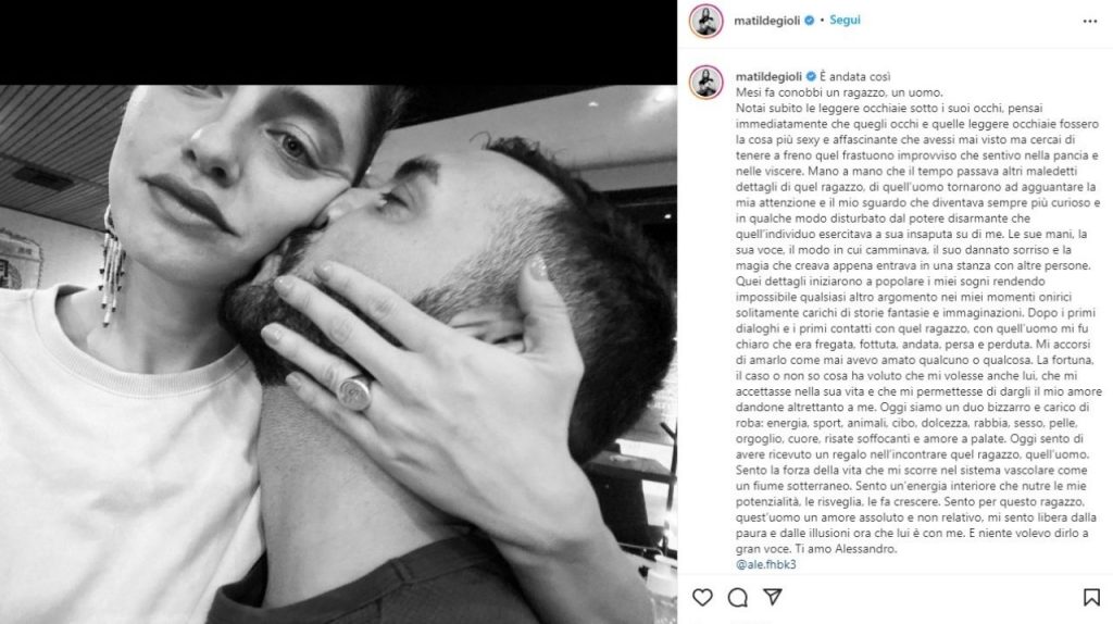 Matilde Gioli svela il suo amore per Alessandro: "Ho bisogno di gridarlo al mondo" 42 Matilde Gioli Instagram fidanzato Alessandro