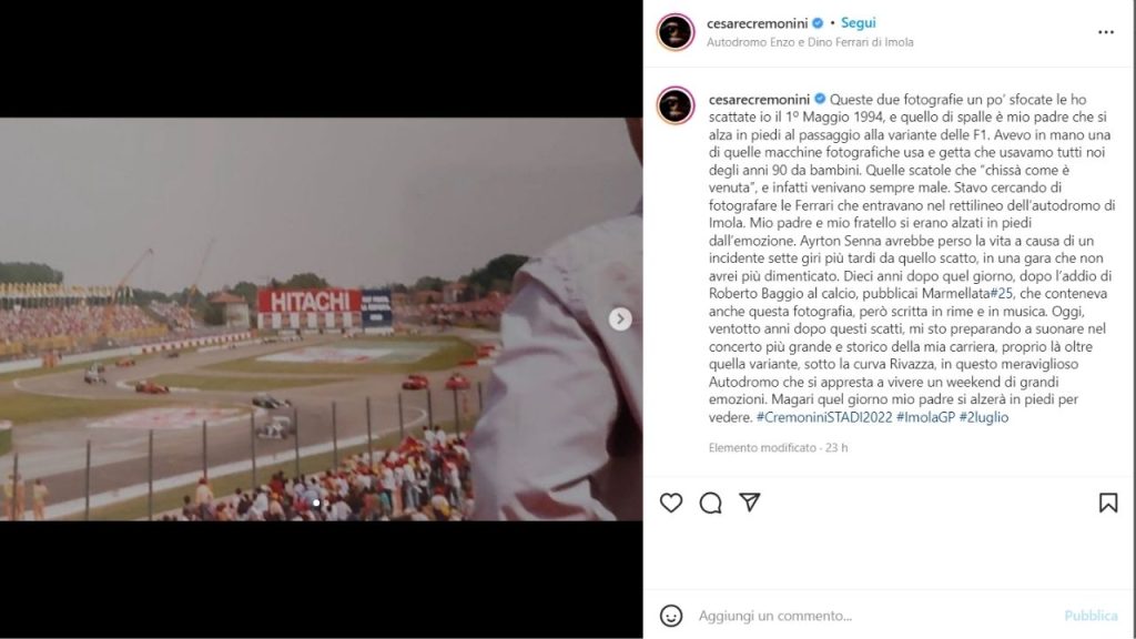 Un post Instagram di Cesare Cremonini.