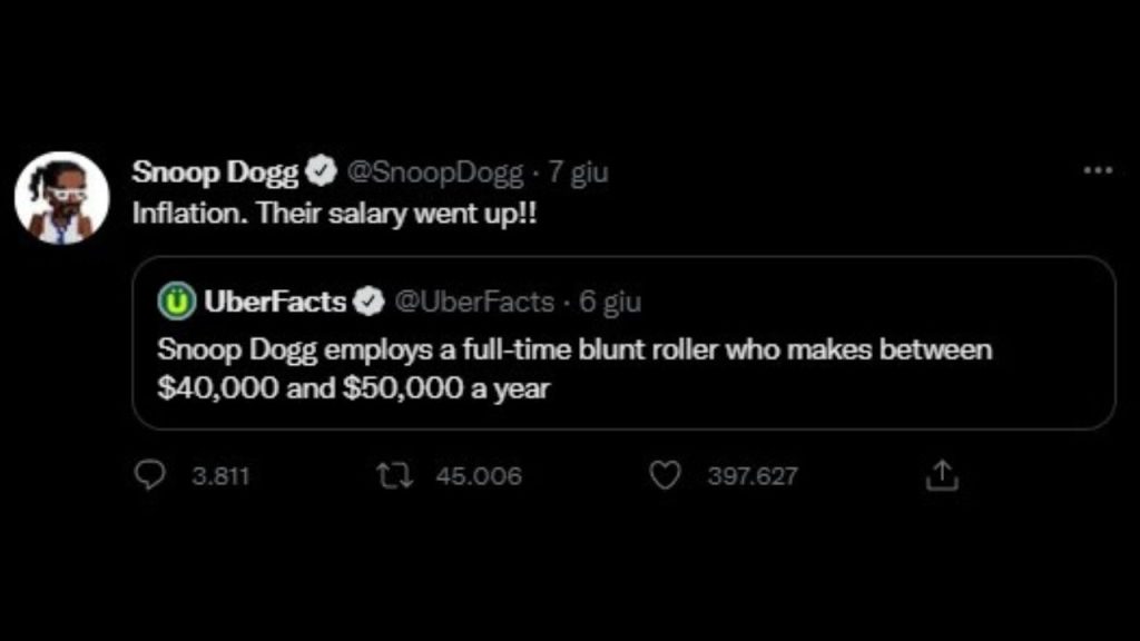 Quanto guadagna l'uomo che rolla le canne a Snoop Dogg 42 snoop dogg dipendente twitter