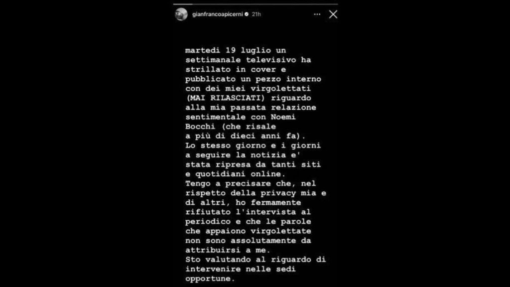 Gianfranco Apicerni storia Instagram