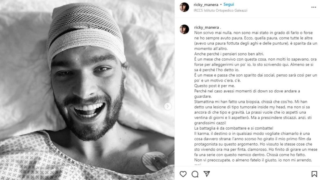Riccardo Manera in ospedale Instagram
