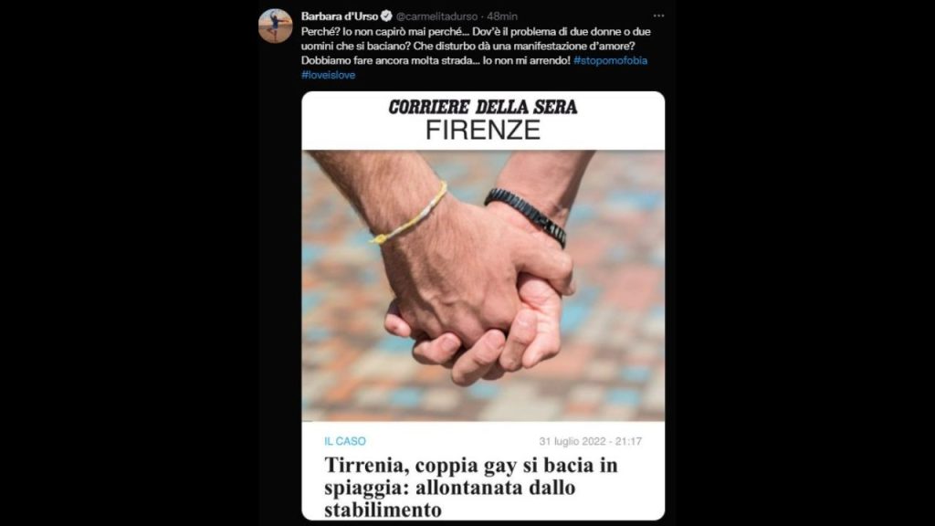 Barbara d'Urso Twitter omofobia