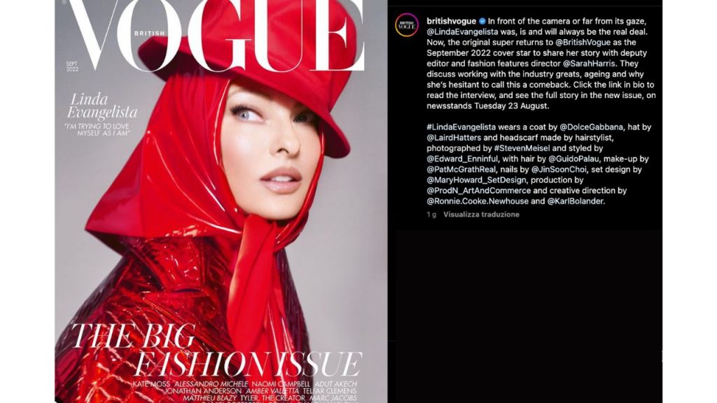 Linda Evangelista copertina Vogue viso