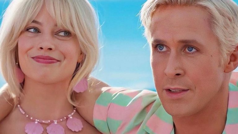 Ryan Gosling e Margot Robbie in una scena del film Barbie