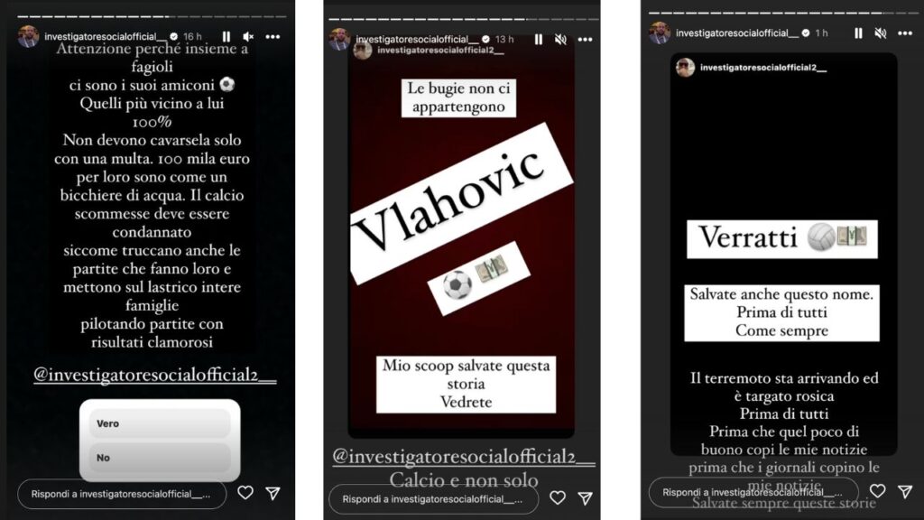 Le storie di Alessandro Rosica condivise su Instagram